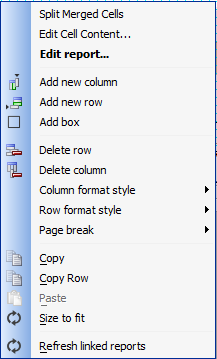 Layout Table Cell Menu